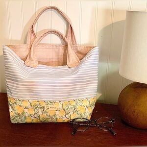 Handmade Striped Blue tote with Lemon Print
